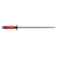 Friedr. Dick F. Dick Fleischerstahl 30 cm (Griff rot/schwarz, Wetzstahl rund mit 2 K-Griff, Oberflächenhärte über, Messerschärfer, Silber, Schwarz, Rot