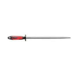 Friedr. Dick F. Dick Fleischerstahl 30 cm (Griff rot/schwarz, Wetzstahl rund mit 2 K-Griff, Oberflächenhärte über, Messerschärfer, Silber, Schwarz, Rot