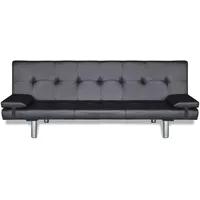 Tidyard Kunstleder Schlafsofa mit Bettkasten, Schlafcouch mit Schlaffunktion, Sofa mit Zwei Kissen Verstellbar, Schwarz/Cremeweiß Optional,168 x 82 cm (L x B)