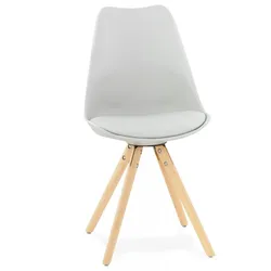 Skandinavischer Stuhl aus Holz und Kunststoff | Designer Esszimmerstuhl mit gepolsterter Sitzfläche | Grau Vintage Stil | Kadima Design