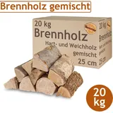 Flameup - Brennholz Gemischt Kaminholz 20 kg Buche Eiche Birke Kiefer Fichte Holz Für Ofen und Kamin Kaminofen Feuerschale Grill Feuerholz 25 cm Wood