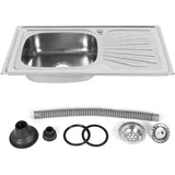 Edelstahlspüle Campingspüle - -Edelstahlspüle Einbauspüle Aufbauspüle Spülbecken Spüle Küchenspüle-Edelstahlspüle Einbauspüle 1 Becken [Energieklasse B] (90 * 50 * 15cm-Silber)