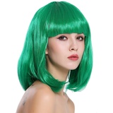 WIG ME UP - 0073-3-PC18 Perücke Damenperücke Karneval Longbob Bob schulterlang glatt Pony grün