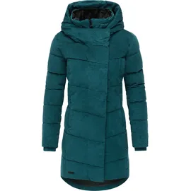 Ragwear Damen Langer Wintermantel wasserdicht in Kord-Optik warmer Steppmantel mit Samt-Haptik Pavla Cordy YOUMODO Ocean Green Gr. 3XL - 3XL