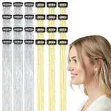24 Stück Golden Silberne Glitzer Haarsträhnen, Hair Tinsel Zum Einklipsen, Glitzersträhnen für Haare, Wiederverwendbare Tinsel Hair für Damen Festival