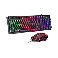 BAKTH Gaming Tastatur und Maus Set, LED Hintergrundbeleuchtung QWERTZ DE Layout, Regenbogen Farben Beleuchtete Wasserdicht USB Wired Tastatur und Maus für Pro PC Gamer