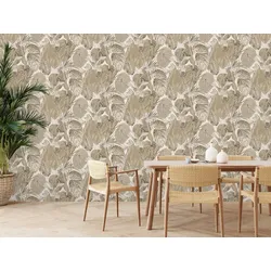 Vliestapete LIVING WALLS "Famous Garden Natur-Tapete Mustertapete Dschungel-Optik Dschungeloptik", beige (beige,taupe), B:0,53m H:0,02m L:10,05m, Vlies, Tapeten, Vliestapete botanisch für Schlafzimmer Küche Wohnzimmer Dschungel Flur