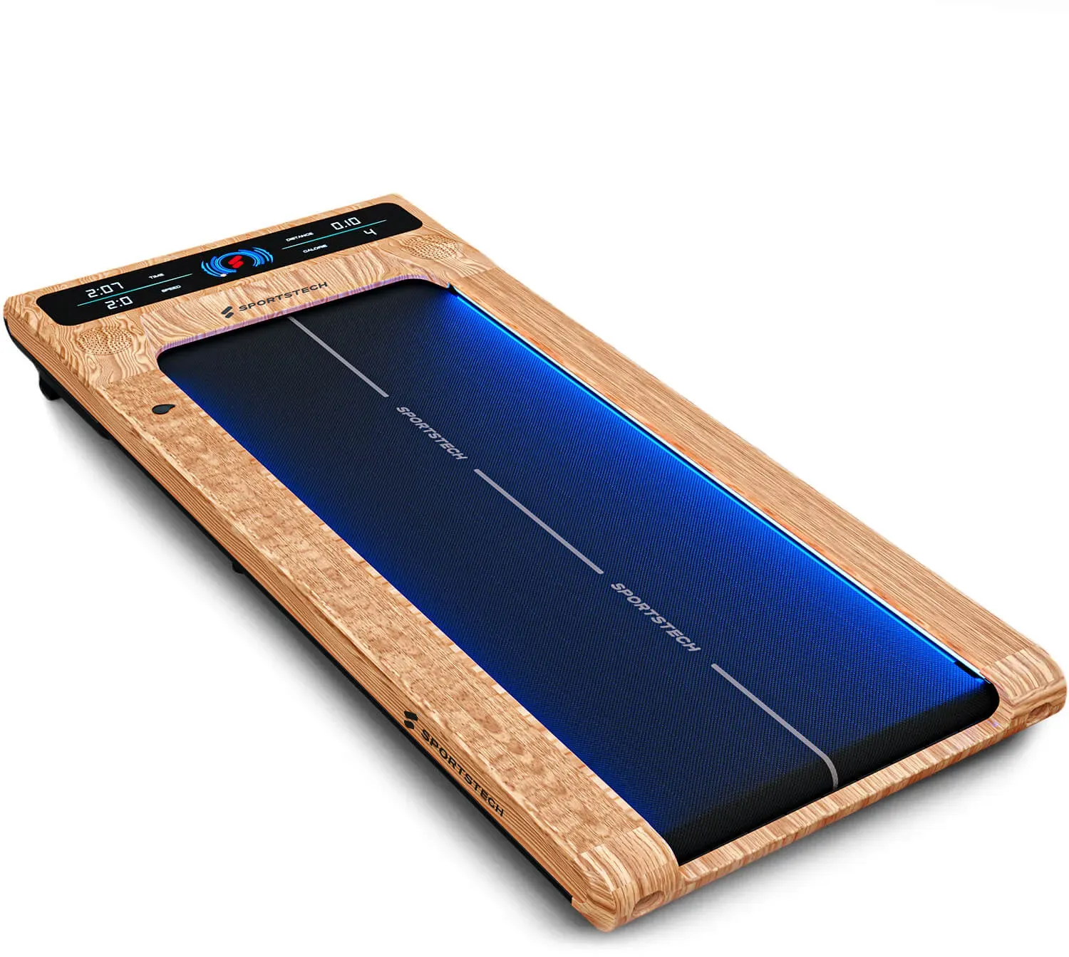 Sportstech Walking Pad sWalk, Platzsparendes Laufband Holzoptik hell, bis 6 km/h, LED-Funktion, Fitness-App kompatibel, bis 120 kg