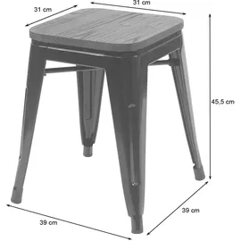Mendler 2er-Set Hocker HWC-A73 inkl. Holz-Sitzfläche, Metallhocker Sitzhocker, Metall Industriedesign stapelbar ~ weiß