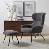SalesFever Sessel und Hocker Set - Teddyfell anthrazit | 367810