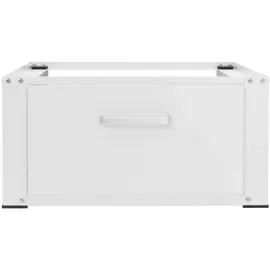 ML-Design Waschmaschinen Untergestell mit Schublade 63x54cm Stahl Weiß bis 150kg, Waschmaschinen-Unterschrank, Stabiler Waschmaschinensockel, H=31,5cm Podest Erhöhung Unterbau für Trockner/kühlschrank