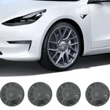 WurBu 4 x Kappen Radnabenabdeckungen Radnabenkappen für Tesla Model 3 Highland 2024, Auto-Tuning Dekoration Zubehör Zentralen Logo Teilewasserdicht,Blac-k