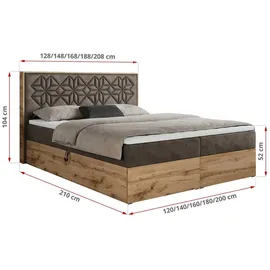 MKS Meble Boxspringbett 160x200 mit Bettkasten, Polsterbett 160x200 mit Matratze H3, Boxspringbett 160x200 mit Kopfteil, Boxspringbett mit Massivholz - Nessi... - Braun