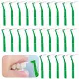 Prasacco 25 Stück Interdentalbürsten, 0,8 mm L-Förmige Zahnzwischenraumbürsten Plastik Tragbarer Interdentalbürsten mit rutschfestem Griff für Zahnreinigung und Mundpflege (Grün)