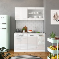 Vicco Küchenzeile SINGLE Einbauküche 140 cm Küchen Weiß Hochglanz