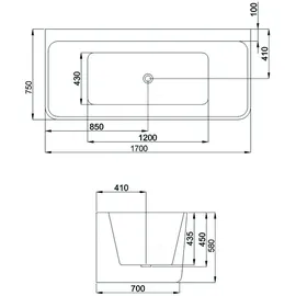 Tronitechnik Saria freistehende Badewanne 75 x 170 cm (L x B x H) 195 l