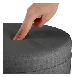 Tectake tectake® Sitzhocker mit Stauraum, rund, gepolstert, in Leinenoptik