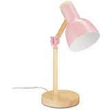 Relaxdays Schreibtischlampe, verstellbare Retro Tischlampe, Holz Metall, E14 Fassung, Leselampe, 45,5 x 14,5 cm, rosa