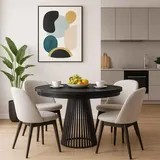 beautysofa Runder Tisch LUMI Ø 100–180 cm ausziehbar, Metallbeine, Loft-Stil, Farbe: Schwarz/Schwarz - Schwarz