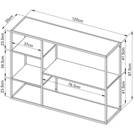 [en.casa] Standregal Isojoki 120x35x87,5 cm, Metall Schwarz matt
