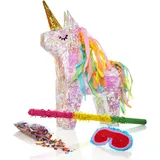 Lumaland Pinata Set zum Befüllen inkl. Schläger & Augenbinde | Magisches Einhorn ideal für Kinder-Geburtstag & Feier | Piñata inkl. 50g buntes Konfetti | Individuell befüllbar [40x14x54 cm]
