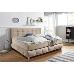 Boxspringbett ANDAS "Salo XXL", beige, B:174cm L:231cm, Komplettbetten, Boxspringbett, in Samtoptik oder Struktur, 6 Breiten in Überlänge 220cm, 4 Härtegrade