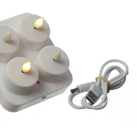 MARELIDA LED Teelichter mit Ladestation wiederaufladbar D: 4cm Flackernd Weiß