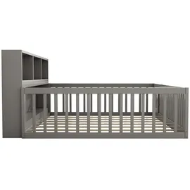 SOFTWEARY Kinderbett mit Lattenrost, und Zaun, 140x200 cm, Jugendbett, Rausfallschutz, Stauraum, Kiefer Grau