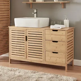 [en.casa] Waschbeckenunterschrank 2 Türen und 3 Schubladen 100 x 60 x 35 cm Beige