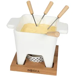 Boska Tapas Fondue Bianco L / Für Käsefondue & Saucen / Kleines Fondue-Set / Mit Untergestell & Teelicht / Mikrowellen- & spülmaschinenfest / 600 ml