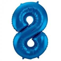 Folat XL Folienballon Zahl 8 in blau, 86 cm, 1 Stück, Helium Ballon (unbefüllt) - Luftballon