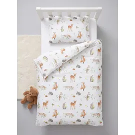 TupTam Kinder Gemusterte Bettdecken Set Ganzjahresdecke Bettdecke Kopfkissen Flachkissen 2tlg., Farbe: Wald Tiere Braun Beige Fuchs Reh Igel Eichh... - Braun/Beige