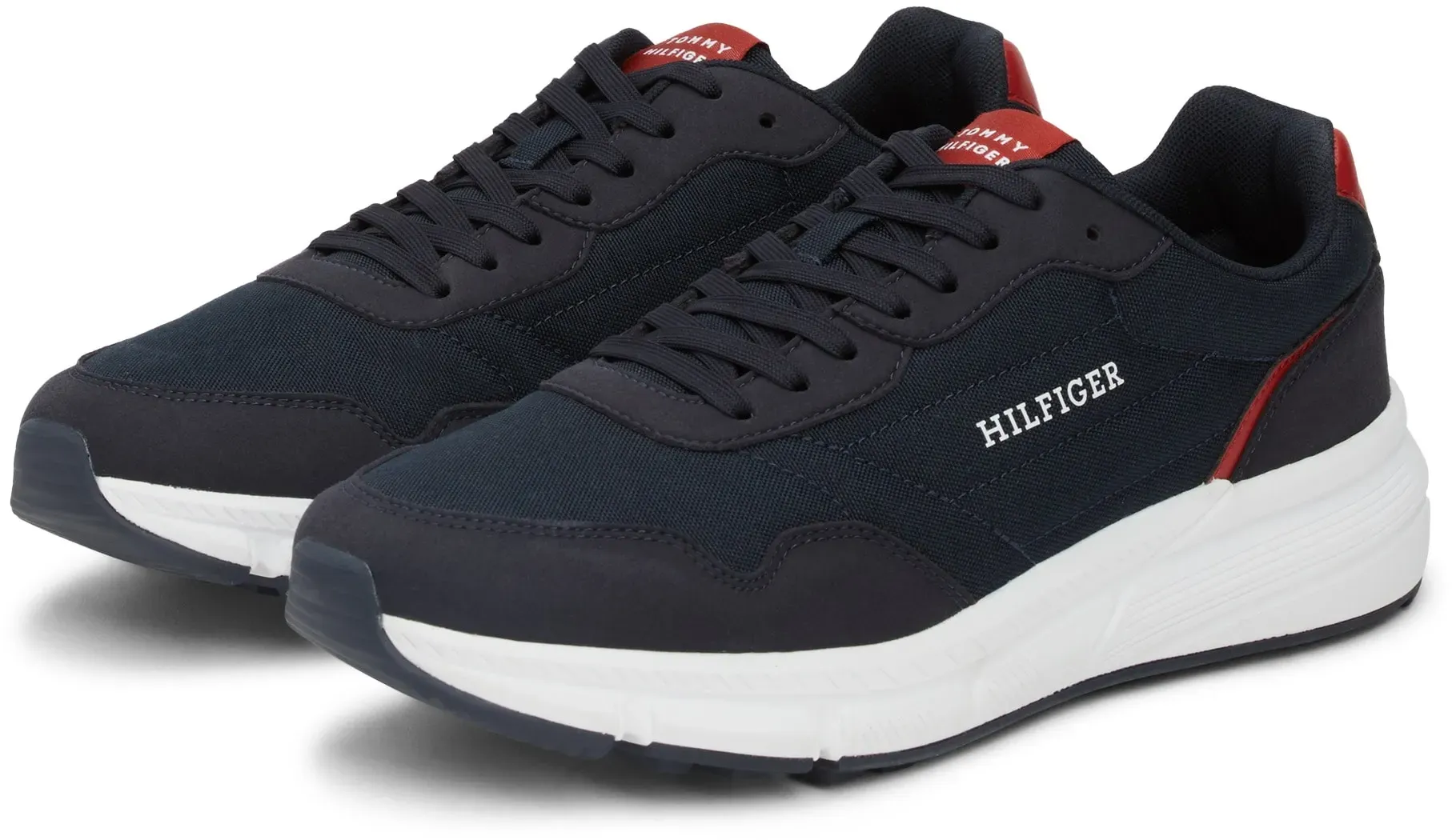 Sneaker TOMMY HILFIGER "FASTON MIX ESS" Gr. 41, blau (dunkelblau) Herren Schuhe Freizeitschuh, Halbschuh, Schnürschuh mit gepolstertem Schaftrand