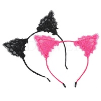 ZADAWERK® Haarreif - Cat aus Spitze - Schwarz & Pink - 2 Stück - Katzenohren Lace – Haarschmuck Set - JGA - Karneval - Cosplay - Ladies Night