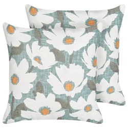 Dekokissen 2er Set JATROPHA Baumwolle 45 x 45 cm Hellblau Blumenmuster