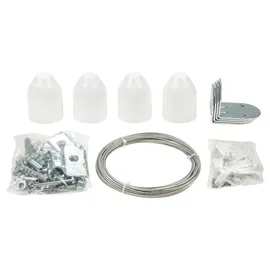 sunprotect 12502 Montage-Set für Seilspann-Markise / Sonnensegel / Sonnenschutz für Pergola Wintergarten Terrasse, silber/weiß, 37-teilig (1 Set)