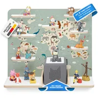 stadtecken Holzregal für Toniebox – Regal für Musikbox und ca. 50 Tonies | Tonie Aufbewahrung fürs Kinderzimmer | Zum Aufstellen oder Aufhängen | Motiv Atlas, groß