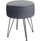 Mendler Sitzhocker HWC-K47 Samt 33 x 42 x 33 cm Hellgrau