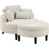 Atlantic Home Collection Loveseat Ravi 114 x 0 x 154 cm Weiß mit Stauraumhocker und 4 Zierkissen