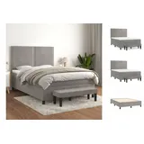 vidaXL Boxspringbett mit Matratze Hellgrau 140x190 cm Samt