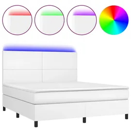 vidaXL Boxspringbett mit Matratze LED Weiß 160x200 cm Kunstleder