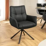 Drehbarer 360° Echtleder Stuhl SIGN schwarz Federkern mit Armlehne Metallgestell