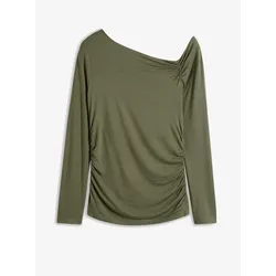 bonprix Shirt mit asymmetrischem Ausschnitt und Raffungen, grün, 44/46 (L)