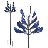 Lemodo Großes Windspiel aus Metall mit gegenläufigen Rotoren, blau, Gartendeko, 213 cm hoch