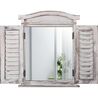 MCW Wandspiegel Spiegelfenster mit Fensterläden 53x42x5cm ~ weiß shabby