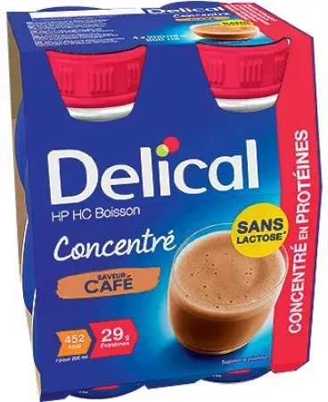Delical HP HC Laktosefreies Konzentratgetränk Kaffeegeschmack Flaschen 4x200ml