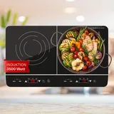 Klarstein Elektro Kochplatte Induktion, Induktionskochfeld mit 2 Platten Mobil, 3500W Induktions-Kochplatte für Camping & Zuhause, 2er Induktionsplatte Tragbar, Moderne Doppel Inductions-Kochplatte