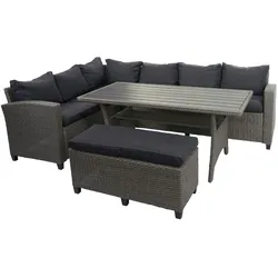 Mendler Poly Rattan Garnitur HWC-E96, Garten-/Lounge-Set Sitzgruppe, Spun Poly halbrundes Rattan ~ grau, Kissen anthrazit
