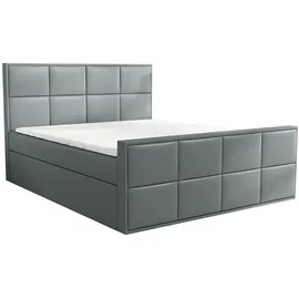mebloland Boxspringbett BARD 160 x 200 mit 2 Bettkästen, Bonell-Matratze und Topper. Farbe: Grau - Grau