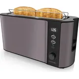 Arendo Toaster 2 Scheiben, Langschlitztoaster, Langschlitz, Edelstahl, 1000W, Display mit Restzeitanzeige, Brötchenaufsatz, Defrost Funktion, Wär... - Grau/Silber